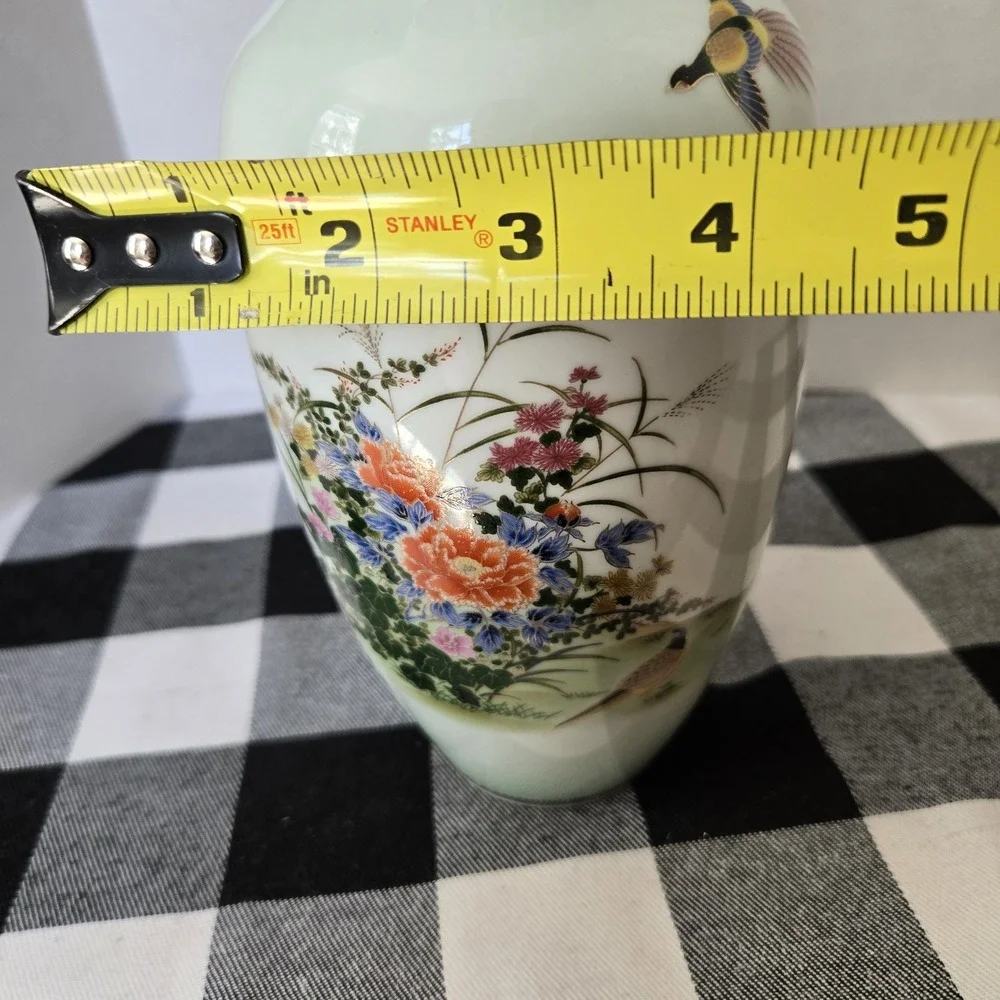 VTG MCM TOYO Japan Ceramic Vase Gold Trim Flowers‎ Birds Garden Gift